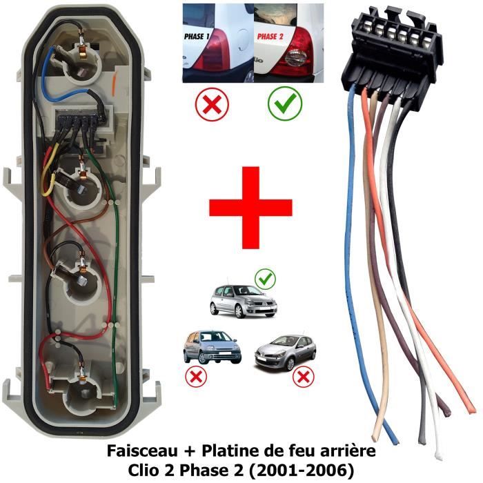 Fiche Connecteur Lampe Feu Arrière Renault Megane 2 - 2 Fils, Pièce D'origine