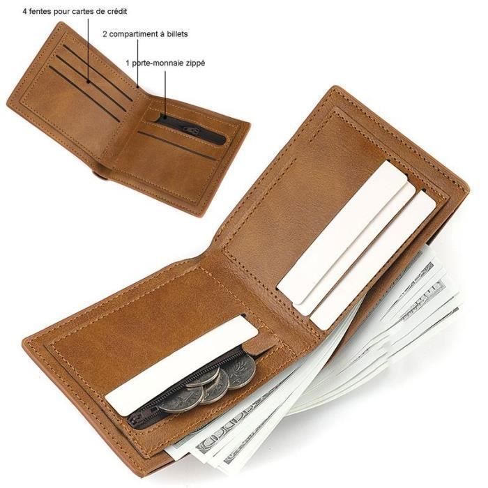 Portefeuille Cuir Homme Noir – Bi-pli, Slim, Neuf En Boîte, Cadeau Fête Des Pères