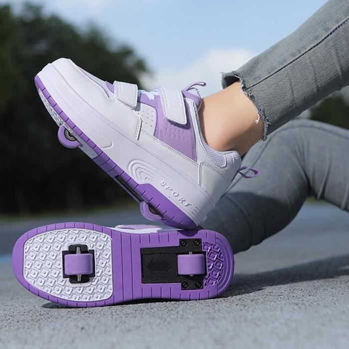 Skateshoes Baskets Enfants Chaussures Roller A Roulettes Garcons Filles Sneakers Double Roues Violet Achat Vente Skateshoe Enfant Basket Roller Cdiscount