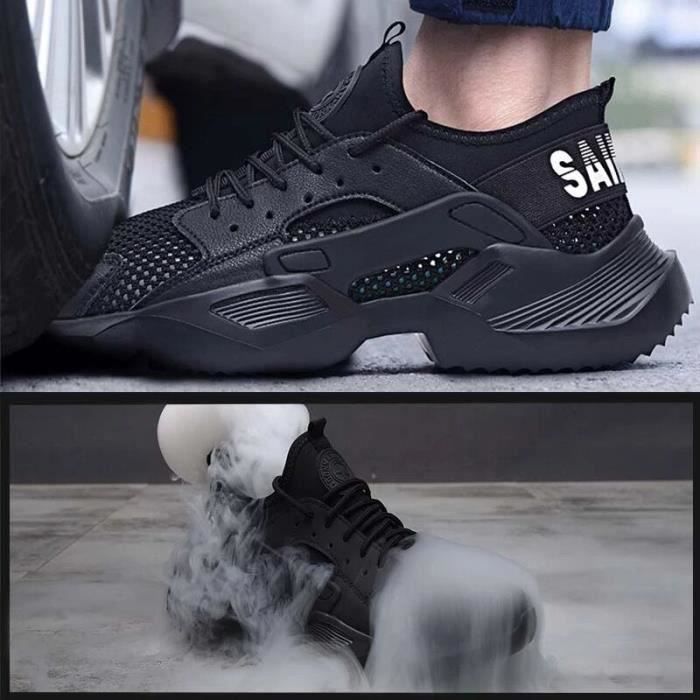 Chaussures de sécurité pour hommes Anti-écrasement Anti-crevaison  Chaussures de travail Respirantes Fly Knit Légères Antidérapantes
