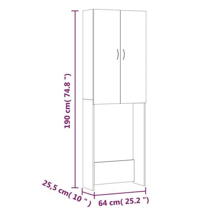 Meuble Colonne Machine à Laver Chêne Sonoma 64×25,5×190 Cm – Rangement 3 Compartiments 2 Portes, Salle De Bain & Buanderie