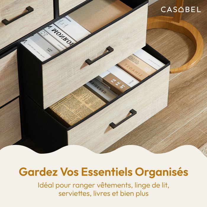 Commode à 6 Tiroirs, Commode Chambre avec tiroirs en Tissu, Meuble de Rangement, avec Plateau en Bois et Structure en métal, Meuble Chambre, pour Salon, Chambre à Coucher, Couloir(C