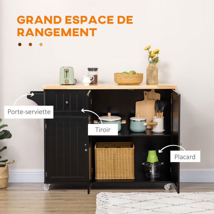 Chariot De Cuisine Relaxdays 10027598 – 3 étages – Bambou Et Fer – Brun Clair/noir – Neuf
