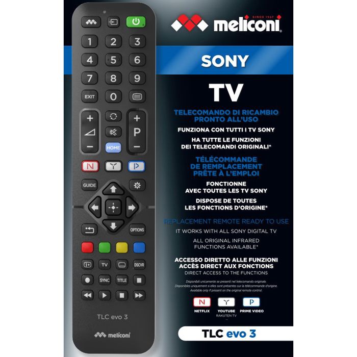 Meliconi - Télécommande de remplacement TLC EVO.3 pour TV Sony - 100% ...