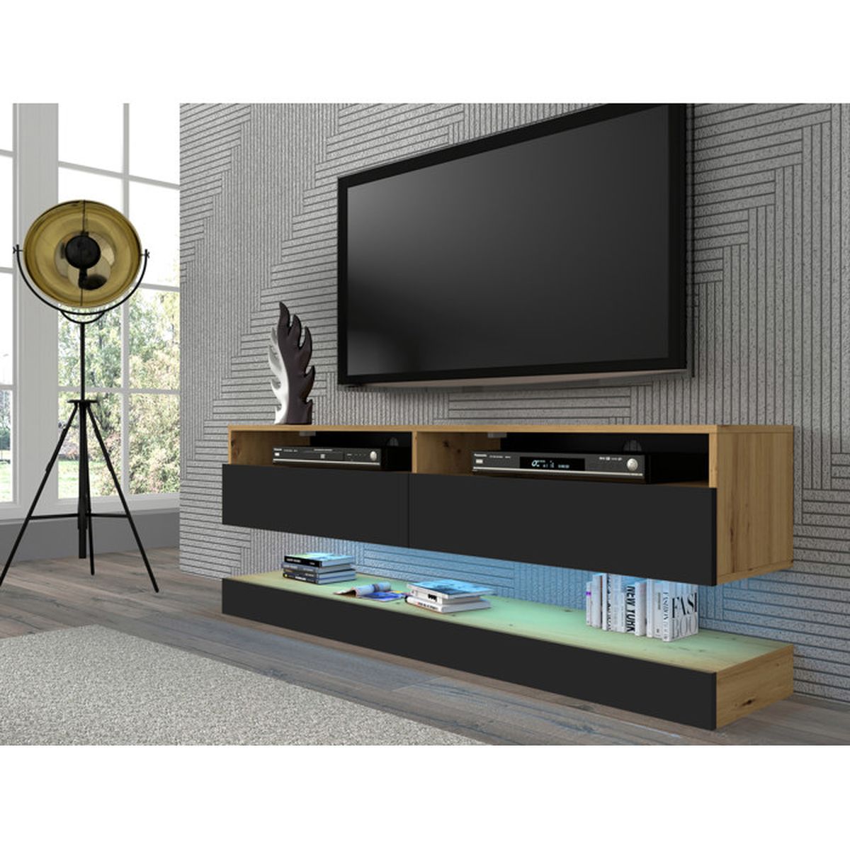 OCCASION Meuble tv bas / industriel : bois et métal noir Brighton