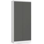 Bibliothèque de bureau Armoire AKORD R80 Blanche 80 cm 2 portes façade Gris Graphite 8 étagères 80x35x180 cm