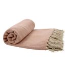 RIDEAUDISCOUNT Fouta, Jeté de Lit, Plaid 100% Coton 120 x 150 cm avec Franges Jacquard Bicolore Strié Rose 120 x 150cm