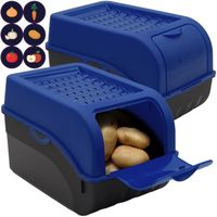 2 Boîtes de conservation alimentaire Bleu foncé + 6 Stickers ARTECSIS / pour env. 4kg de Pommes de terre / Légumes Oignons