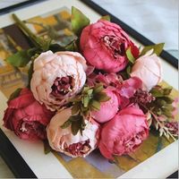 SHINE-CO Bouquet de Fleur de Soie de Pivoine Artificielle - Rose Foncé