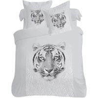 Motif tête de tigre Parure de lit 140x200cm - Housse de Couette et 2 taie d'oreiller pour garçons et filles