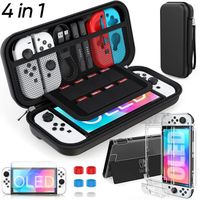 Etui pour Nintendo Switch OLED, Protection Housse + Coque Transparente + Protection écran Switch OLED + 6 Thumb Grip