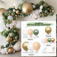 Kit arche de guirlande de ballons vert olive sauge - 152 ballons vert olive, blancs, dorés pour les fêtes prénatales et nuptiales,
