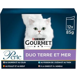 BOITES - PATÉES LOT DE 3 - PURINA GOURMET - Perle Duo Terre et Mer en Sauce Pâtée pour chat - paquet de 12 sachets de 85 g