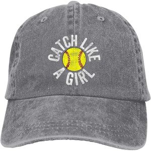 CASQUETTE Attrapez comme une fille Softball Catcher Cowboy Denim Hat Unisex Hip Hop Black Baseball Caps[3218]