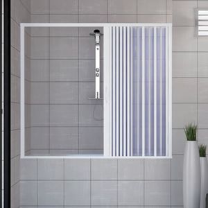 PORTE DE BAIGNOIRE Pare baignoire douche en Plastique PVC mod. Nina 160cm avec ouverture latérale - Blanc mat - Pliante - 150 cm