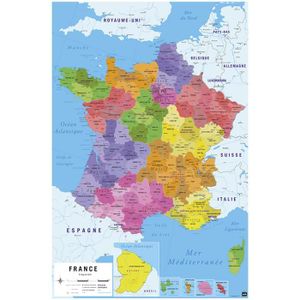 OBJET DÉCORATION MURALE Affiche - Carte de France 2017 - 61 cm - Bleu - Classique - sous licence officielle