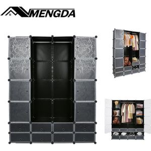 ARMOIRE DE CHAMBRE Armoire à 24 cubes en plastique noir MENGDA - Porte modulable - 145x180x37cm