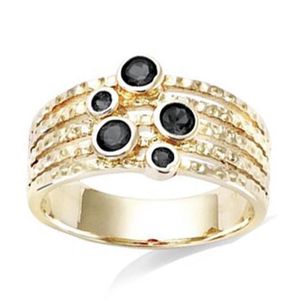 Bague Dorée Avec Pierre Noire Centrale Taille 58 - Occasion, Sans Marque, Bijou Fantaisie Vintage
