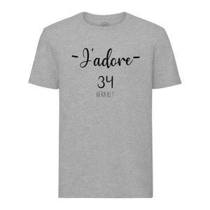 T-SHIRT T-shirt Homme Col Rond Gris J'Adore 34 Herault Dep
