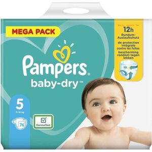 COUCHE LOT DE 2 - PAMPERS : Baby-Dry - Couches taille 5 (11-16 kg) - 76 couches