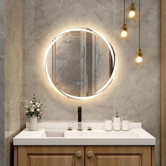 Miroir De Salle De Bain LED 60x45cm - Anti-buée, 3 Couleurs De Lumière Réglables, Intensité Variable - IP54 étanche - Interrupteur Tactile