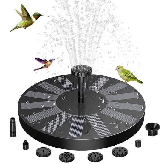Kit Fontaine Solaire Avec 6 Buses - Pompe 180L/h Pour Bassin, Jardin, Bain D'Oiseaux - Panneau 7V 1.4W