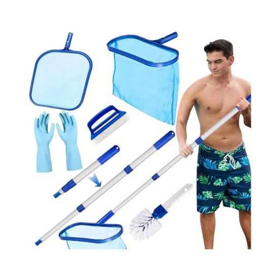 JOLIGAEA Kit Nettoyage Piscine 6 Pièces - Épuisette Télescopique 44-88cm Avec Accessoires