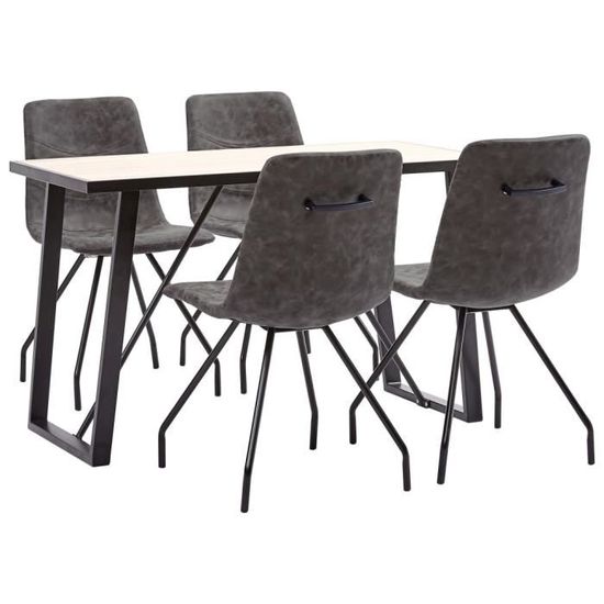 |Promotion| Ensemble table à manger 4 personnes + 4 chaises "Rétro" -Salle à Manger Complet Marron foncé Similicuir &MP399088