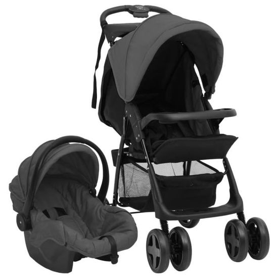MAG Poussette pour b b 3 en 1 Gris fonc et noir Acier