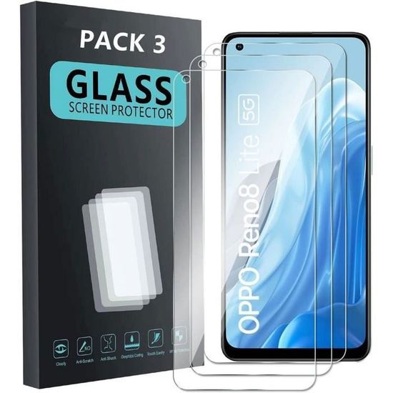Pack-3 Verre Trempé - E.F.CONNECTION - Pour OPPO Reno8 Lite 5G - Protection D'écran 9H - Ultra