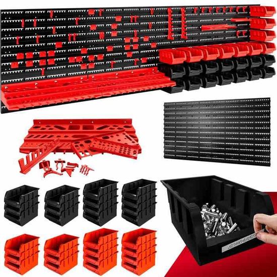 Panneau De Rangement Mural Perforé Noir 25x25 Cm - Organisateur Garage, Atelier, Bureau, En Plastique - 4