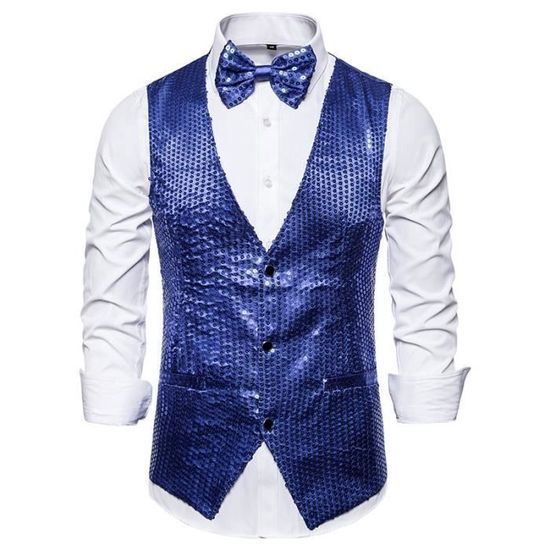 Gilet De Costume Homme Slim Col V Sans Manche Soirée Couleur Unie