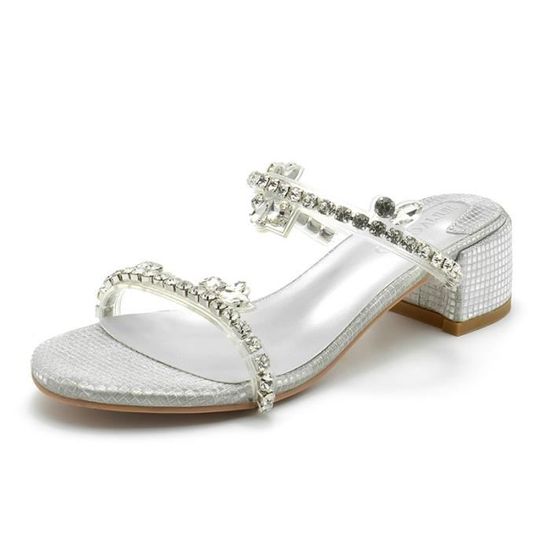 Generic Sandales À Talon Compensé Pour Femme Talon Bloc Épais Bretelle Élastique Bout Carré