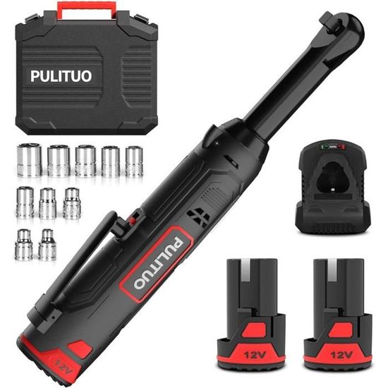 ZALASUNG Clé à Cliquet Électrique 18V 3/8 - 55Nm Avec 2 Batteries 2.0Ah Et 10 Douilles