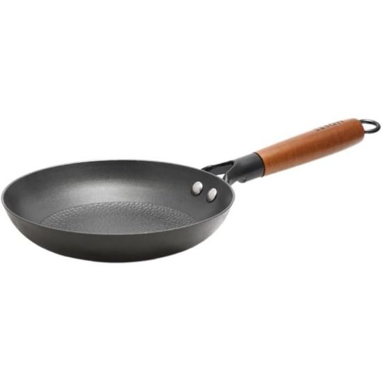Poêle À Frire En Fonte Naturelle 20Cm Sans Pfoa Et Sans Ptfe, Manche Amovible En Bois D