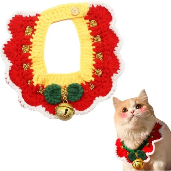 Bandana Chien Noel Écharpe En Tricot Pour Chien De Pomme Dorée Avec Pompon Flou, Bandana De Noël Pour Les Vacances D'hiver Pour Animal De Compagnie, Chiot, Chat (M Costume Chat Noel