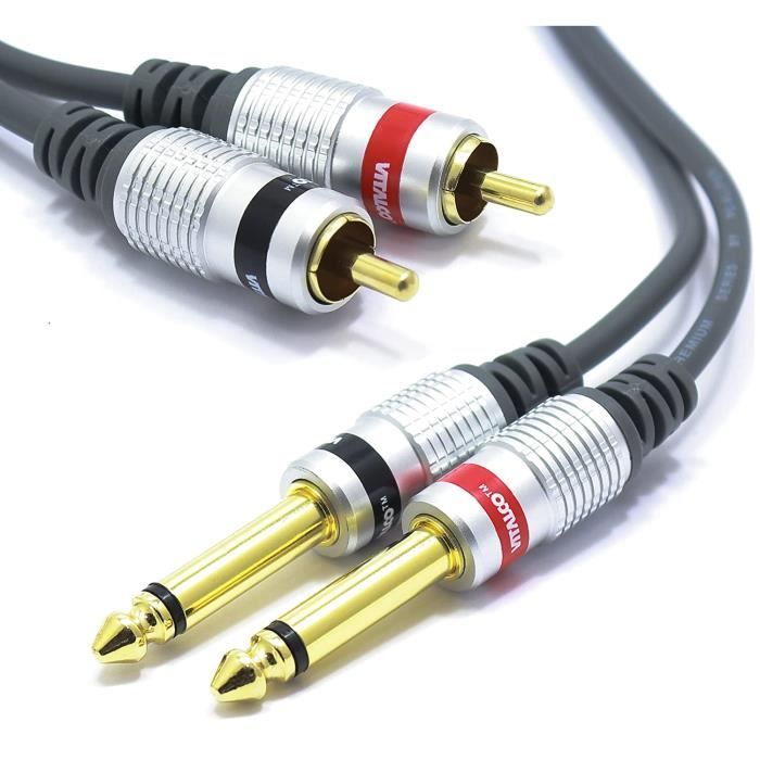 JX-E Cable De Audio RCA A 1/4 Pulgadas, Resistente 6.35 Mm Macho TRS A 2 RCA Macho Estéreo Y Cable Divisor En Y, Carcasa De Cobre Chapado En Oro, 6 Pies