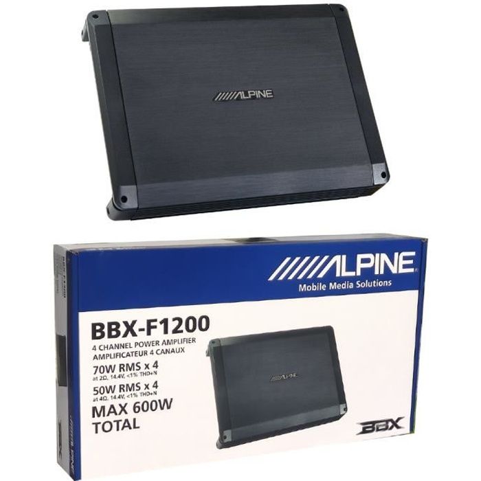 1 amplificateur 4 canaux ALPINE BBX-F1200 BBXF1200 classe ab 4 x 70 watts rms à 2 ohm 600 watts max bass eq, stable à 2 ohm, 1 pièce