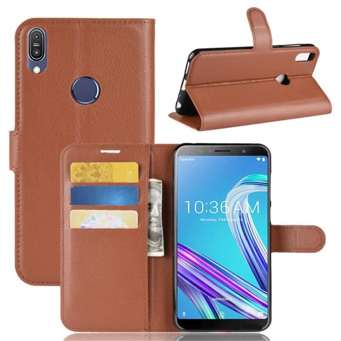 Coque Asus Zenfone Max Pro (M1) ZB601KL Etui PU Cuir Portefeuille avec Support Antichoc Housse - Marron