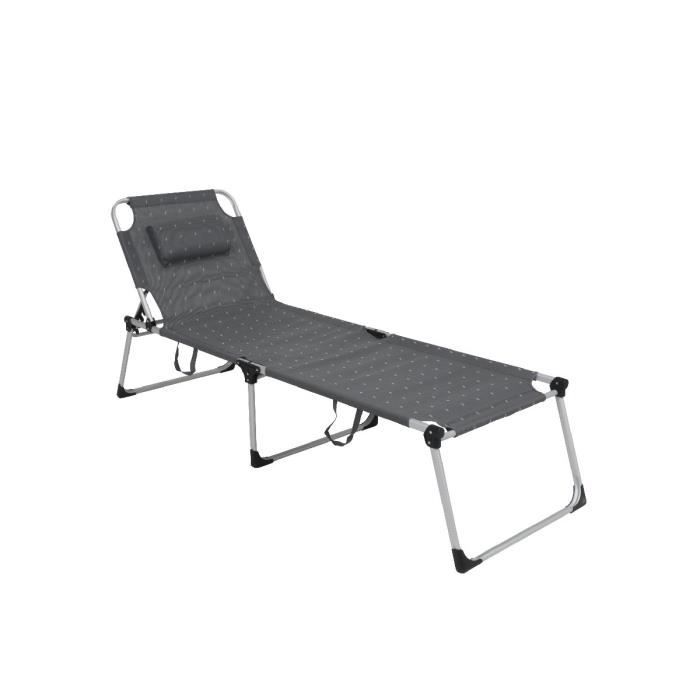 greemotion Lucca Chaise Longue, Bain de Soleil en Aluminium et Textilène avec Dossier Réglable, à 3 Pieds, Transat de Plage et Ca