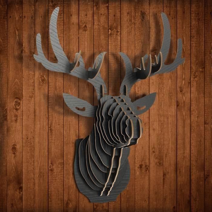 JL Mei DIY 3D Tête Cerf Wapiti Bois Objet de Décoration Mural Noël Noir - JLMLR824AA0271