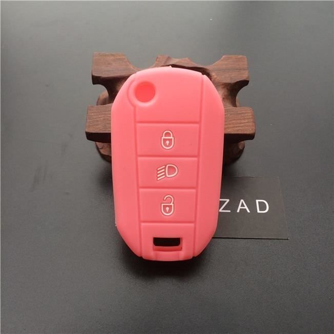 ZAD etui de clés de voiture - En silicone, protection de peau, pour Peugeot 3008 208 308 508 RCZ 408 2 Rose