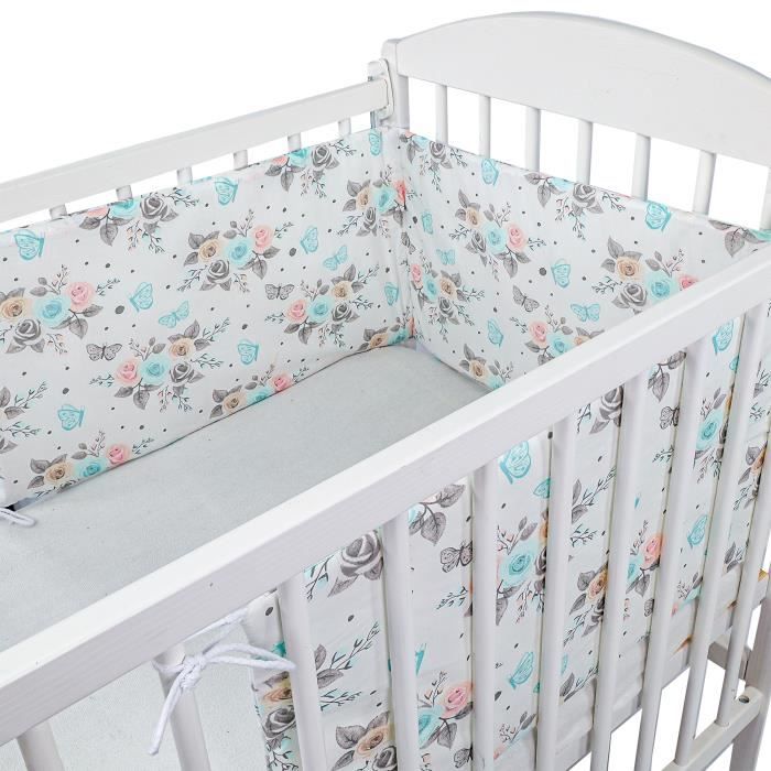 Tour de lit bebe garcon 180 x 30 cm - contour lit bebe respirant Coton avec un motif papillon