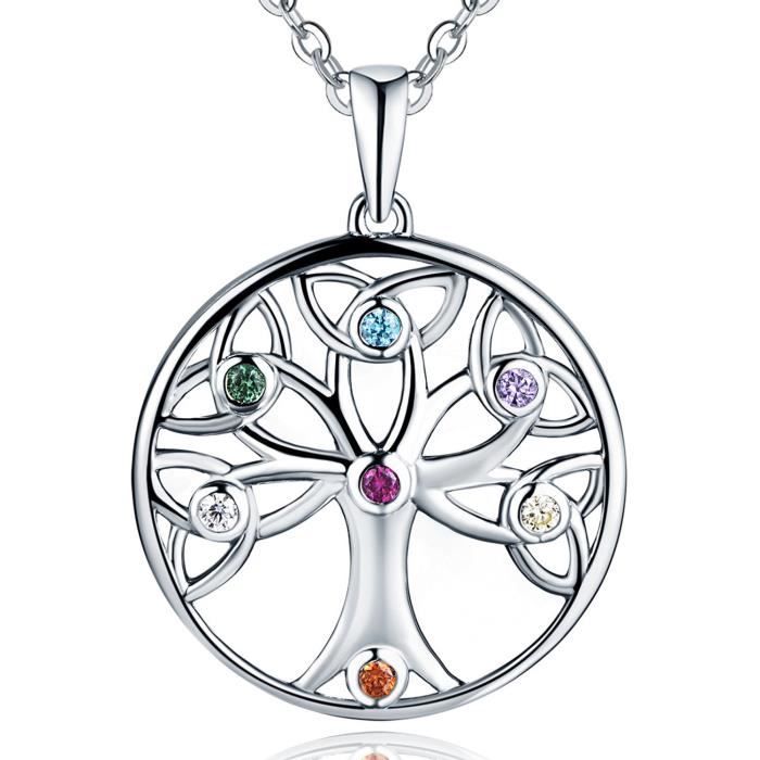 JO WISDOM collier pendentif arbre de vie Yggdrasil Couleur Variable argent 925 femme AAA zirconium 45-50cm