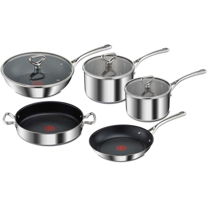 POELE - SAUTEUSE Tefal RESERVE COLLECTION Batterie Cuisine 5 P Inox Tri-Ply Induction Sauteuse 2 Anses 28 cm avec Couvercle Verr537