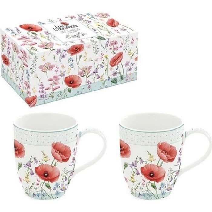 COFFRET 2 MUGS EN PORCELAINE 35 CL DECOR LES COQUELICOTS - EASYLIFE