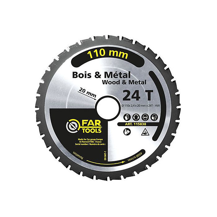 Lame bois/métaux diamètre 110 mm alésage 20 mm