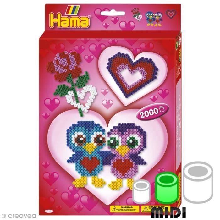 Perles Hama Midi - Coffret Love - 2000 perles Petit Coffret Perles Hama Love pour les enfants âgés de 5 ans et plus, Ce coffret