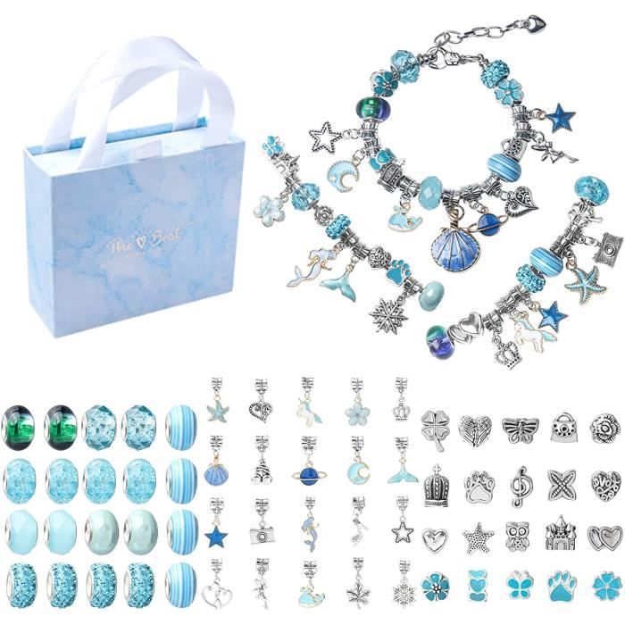 Kit de Fabrication de Bracelet, Bijoux Enfants Fille, Creation Bijoux, Cadeau Ado Fille 5-12 Ans pour Anniversaire Noël - BLEU