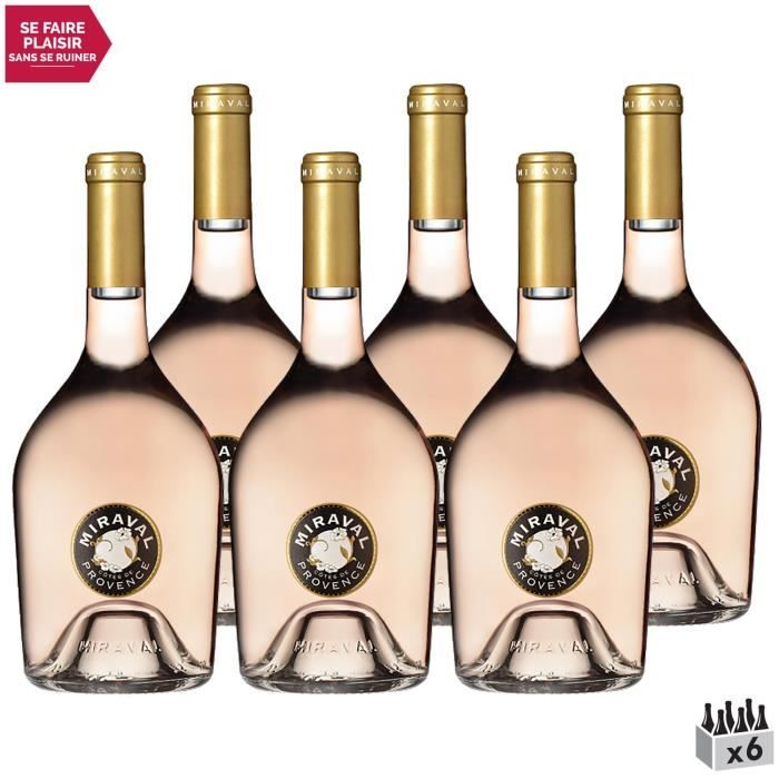 Côtes de Provence Rosé 2021 - Lot de 6x75cl - Miraval - Vin AOC Rosé de Provence - Cépages Cinsault, Grenache, Rolle